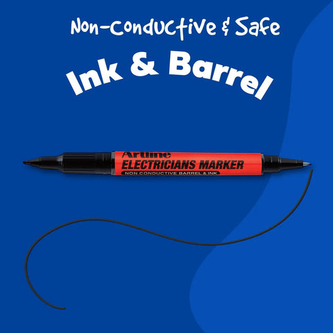 Electricians Markers Twin Nib Pro Grade Series Non Conductive Ink And Barrel Black 0.4mm Fine And 1.0mm Bullet Tips Pack Of 12
