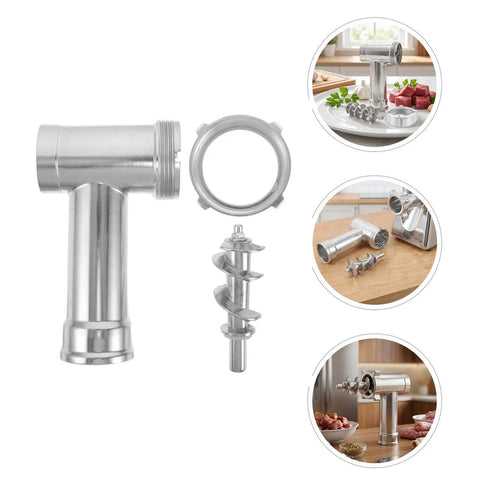 Electric Meat Grinder Replacement Parts Aluminum Alloy Grinder Tube For Home Kitchen Sturdy Meat Mincer Spare Tool Kit To Speed Up Grinding And Make Sausage Like A Pro. Aluminum alloy grinder tube with auger and ring on white background
