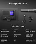 9 Inch LED Video Light Panel package content, back view with adjustable color temperature display, tripod and cable