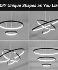 Three-Ring Black LED Chandelier For High Ceilings, 79 Inch Adjustable Hanging Light For Living Room, Foyer And Dining Room