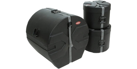 Badass 3 Piece Drum Case Bundle Delivering Rock Solid Rotomolded Armor For 18x22 Kick Bass Drum Floor Tom And Rack Tom. Black hard-shell cases.