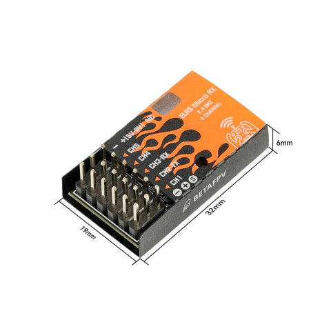ExpressLRS Micro Receiver With Five PWM Outputs Failsafe And IPEX MHF T Antenna compatible for RC models, top view with dimensions