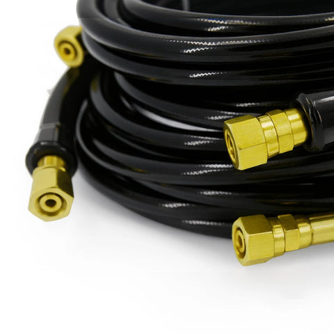 Hydraulic hose kit, 20 ft, black hose with gold brass fittings, coiled