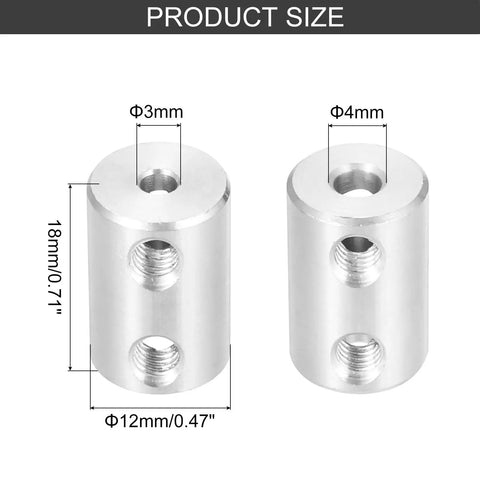 Rigid Screw Coupling For 3D Printers 3mm To 4mm Shaft Connector L18mm D12mm Steel Joint with Size Annotations