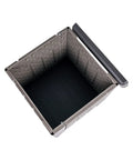 Versatile Outdoor Storage Cube Deck Box Doubles As Cozy Bench Seat And 25 Gallon Capacity Weather Resistant Patio Organizer showing inner storage space.