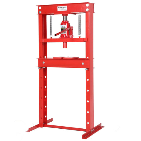 Workhorse 20 Ton Hydraulic H Frame Shop Press With Adjustable Table And Stamping Plates For Auto Repair Garage Use And Metalworking Built For Bearing Removal U Joint Installation And Straightening Projects In A Pro Grade Red Finish
