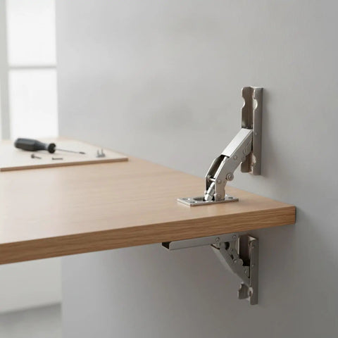 Foldable Cabinet Hinge With 90 Degree Lock And 180 Degree Fold For Drop Leaf Tables And Wall Mount Desks, Nickel Plated