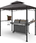 8 By 5 Foot Outdoor Grill Gazebo With Double Tier Canopy And LED Light, BBQ Party Shelter For Backyard Cookin, Rustproof Steel Frame, Gray