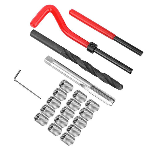 Pro Grade Thread Insert Repair Kit For Automotive Parts With High Precision Thread Sleeve And Durable Wear Resistant Aluminum Thread Repair For Damaged Threads In Motors Engines And Switchgear, drill and inserts