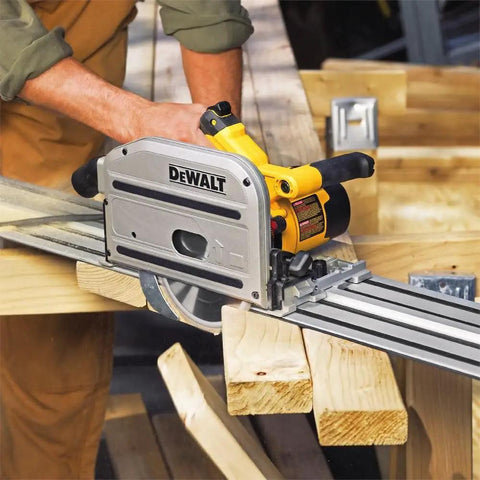 Man using Ultra Fine Finishing Tracksaw Blade With 48-Tooth Carbide, 6-1/2 Inch For Smooth Crosscuts In Hardwood Plywood Veneer Lam
