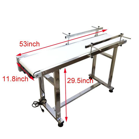 Heavy Duty 110V PVC Belt Conveyor With Double Guardrail 53 Inch Long Belt 11.8 Inch Wide Built Tough For Industrial Transport
