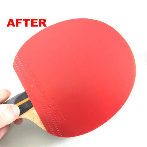 After cleaning red table tennis rubber on paddle, Table Tennis Racket Care Kit With Spin Refresh Cleaner Paddle Cleaner Sponge And Rubber Care Tips For Pro Ping Pong Play Keeps Your Paddle Fresh Between Rounds.