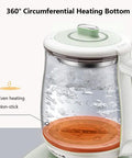 All In One Health Pot Electric Kettle With Infuser, Glass Kettle And Stew Pot, 16 Menu Boil Functions, 1.8L Capacity, 120V US Plug, Egg Rack For Five Eggs, Green with 360° heating bottom shown in detail