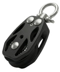 35mm Beefy Sail Block With Swivel Shackle And Ball Bearing Pulley, black PA66 nylon and T316 stainless steel marine block