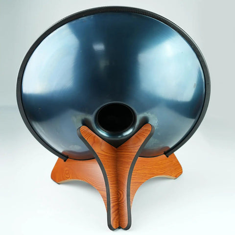 Portable Handpan And Steel Tongue Drum Display Rack, Wooden Cactus Music Stand showcasing a handpan with wooden support.