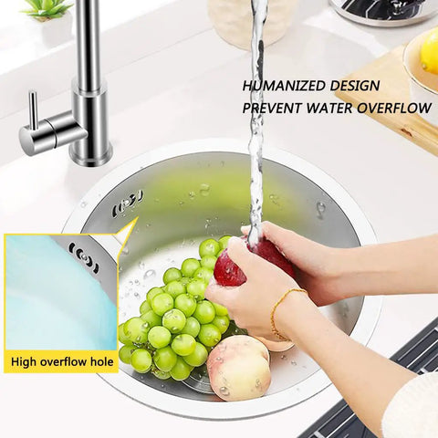 Round Stainless Steel Kitchen Sink 11.8 Inch Undermount Drop In Single Basin Bar Sink SUS304 used for washing fruits