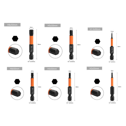 Must Have 7-Piece S2 Alloy Steel Hex Drive Bit Set For Impact Drivers And Electric Drills With Magnetic Tips, Heat Treated Wear Resistant Bits Designed To Stop Breakage And Handle Heavy Duty Work Today, 7-piece 50mm set