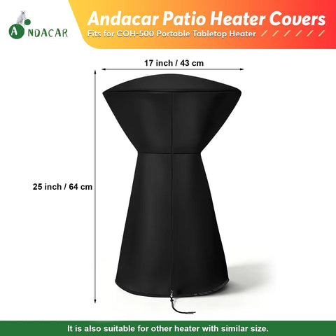 Rugged Waterproof Patio Heater Cover For Portable Tabletop Heaters 18-Inch By 25-Inch Fits COH-500 And Similar Infrared Heaters Tear Resistant Oxford Cloth displayed upright.