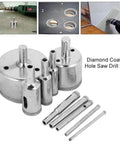 Diamond-coated hole saw drill bit set, 10 pieces with assorted arbors and 3–50 mm bits