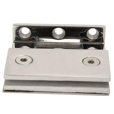 Built Like A Tank 304 Stainless Steel Single Side Hinge For Toughened Glass Doors And Bathroom Panels Heavy Duty Hardware Fitting Worth Every Penny Includes Mounting Kit, detailed view of hinge's top and base.