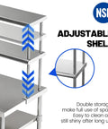 Double Overshelf Stainless Steel Shelf 12x72 Inch Two Tier Heavy Duty Storage Rack With Adjustable Upper And Lower Shelves For Kitchen Garage Workshop Bar Restaurant Laundry School, adjustable shelves