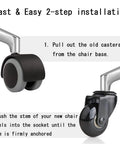 Installation guide for Heavy Duty Office Chair Casters Replacement Five Pack with smooth glide wheels and easy setup.