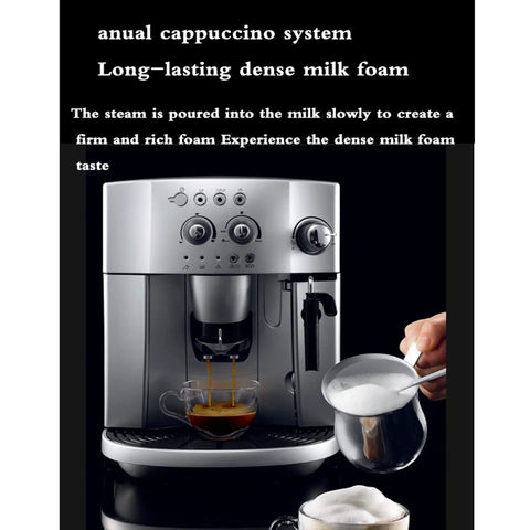 No Fuss Fully Automatic Coffee And Espresso Machine Featuring Silent Grinder, Dual Purpose Reservoir, 15 Bar Pressure, Manual Milk Frother