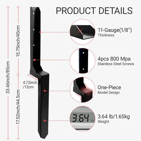 Beefy Heavy Duty Fence Post Repair Kit For 4x4 Posts One Piece Ground Spike Anchor Galvanized Steel And Rust Resistant To Fix Tilted Or Broken Wooden Posts 4 Pack For Easy Outdoor Fence Support