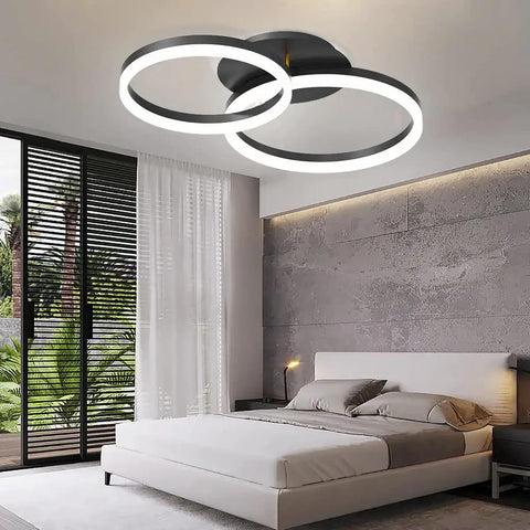 Modern 2 Ring LED Flush Mount Ceiling Light With 40W Power, Adjustable Color Temperature 3000K 4000K 6500K, Sleek Dope Black Finish