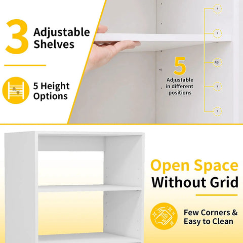 3 adjustable shelves in a white wooden cabinet for the 18 Tier Tall Shoe Cabinet Wooden Shoe Rack White Narrow Shoe Storage Organizer.