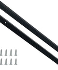 Four Pack Side Mounted Drawer Slides In Sleek Black Plastic Featuring Smooth Gliding Guide Rails With Included Mounting Hardware For Bedrooms And Cabinets Built Tough For Effortless No Sweat Assembly And Long Term Use, showing two black polymer slides and screws.
