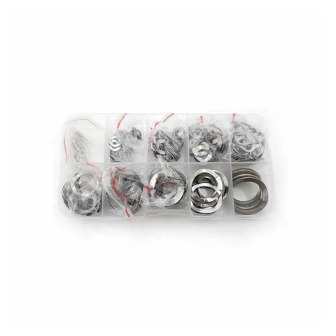 Three Wave Type Stainless Steel Spring Washer Kit 304 SS Anti Loosening Gaskets M3 Through M19 350 Pieces Per Box, assorted in organizer