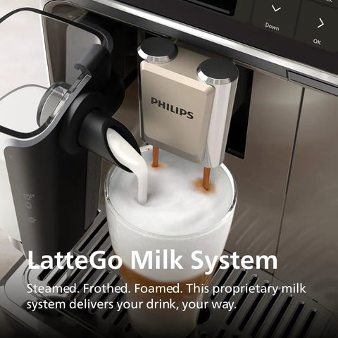 Top Shelf Fully Automatic Espresso Machine With Smart Touch Controls And Smooth Milk Frother For Dope Lattes Cappuccinos And Chill Weekend Iced Coffee Brews Tonight pouring milk into a glass with foam.