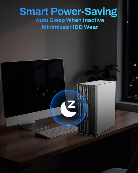 Plug Straight Into Legit Heavy Duty Storage With This Nine Bay External Hard Drive Enclosure featuring Smart Power-Saving on desktop.