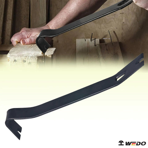 15 Inch Pry Bar Scraper With Chisel End Heavy Duty Nail Puller Chrome Vanadium Steel in use for prying wood