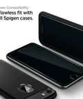 GlasTR AlignMaster Tempered Glass Screen Protector for iPhone SE 3 2022, iPhone 7-8 displayed with Spigen cases