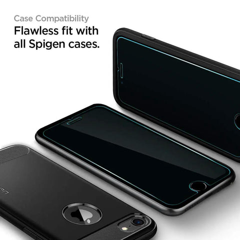 GlasTR AlignMaster Tempered Glass Screen Protector for iPhone SE 3 2022, iPhone 7-8 displayed with Spigen cases