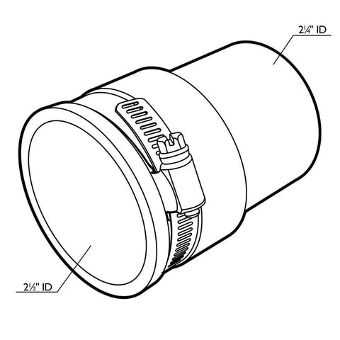 2-1/2 To 2-1/4 Inch Dust Port Adapter For Shop Vac And Woodworking Dust Collection, Beefed-Up Conversion Fitting With Rubber Boot And Hose Clamp, T And Y Fittings, diagram view
