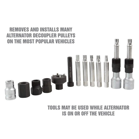 13 Piece Alternator Pulley Tool Set For Easy Decoupler Removal And Install Automotive Pulley Puller Kit For Holding Shaft