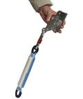 Heavy Duty Self Locking Rope Grab Ascender Climbing Gear With Self Braking Descender Clamp held in hand, alloy steel construction