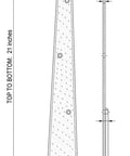 Pointed Arrow Decorative Iron Hinges For Barn Doors And Large Entryways Black Powder Coated Rust Proof Finish Heavy Duty Solid Construction Bad Ass Hardware No Nonsense Setup Smooth Glide Real Tough Set Of Two with measurements and design details.