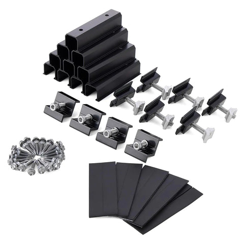 Beefy 4 Panel Side By Side Roof Mount Kit For Shingle Or Metal Roof With Hardware Heavy Duty Aluminum Rails And Clamps Black Finish