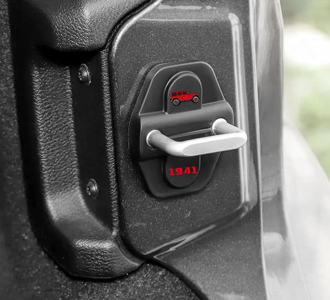 Close-up of Tough Stainless Steel Door Lock Decoration Cover Set For 2018 2025 Jeep Wrangler JL JLU 4XE Unlimited Sahara