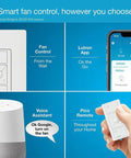 Caseta Wireless Smart Fan Speed Control No Fuss Easy Install With Pico Remote Compatibility illustration with control options.