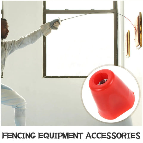 Two Pack Replacement Nut Set For Walking And Sabre Fencing Gear with red threaded nut inset and fencer in action