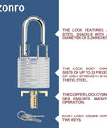 Built Tough Keyed Alike Laminated Steel Padlocks, 1-9/16 Inch Wide Body, Long Shackle, Blue Plastic Hoop, Pack Of 12 For Lockers