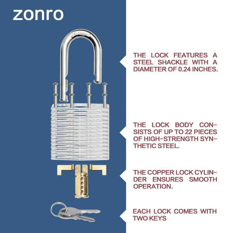 Built Tough Keyed Alike Laminated Steel Padlocks, 1-9/16 Inch Wide Body, Long Shackle, Blue Plastic Hoop, Pack Of 12 For Lockers