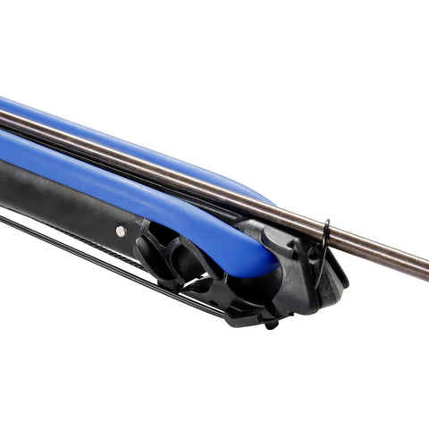 Close-up of Strike Speargun For Spearfishing With 28mm Barrel, Stainless Steel Release, 6.5mm Shaft and Horizontal Reel.