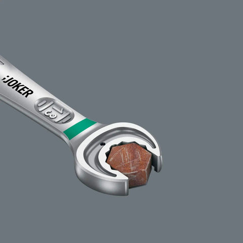 Joker Double Open Ended Wrench 10x13mm 167mm Length Beefy Grip in use on a nut, showcasing non-slip grip with double hex geometry.