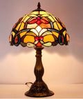 Orange Stained Glass Flower Tiffany Style Table Lamp For Reading Desk And Bedside Use 12 Inch Wide Shade 18 Inch Tall With Antique